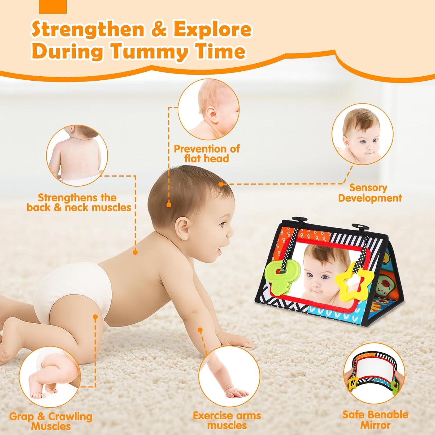 Baby Toys 0-6 Months – Tummy Time Toy Black and White High Contrast Newborn Toys