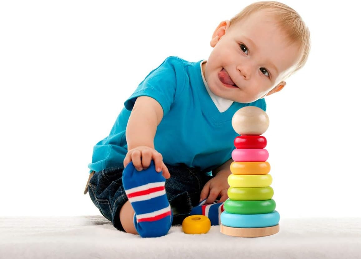 Stacking Rings Toy Wooden Rainbow Stacker Toddler | Learning Toys for 18 Months