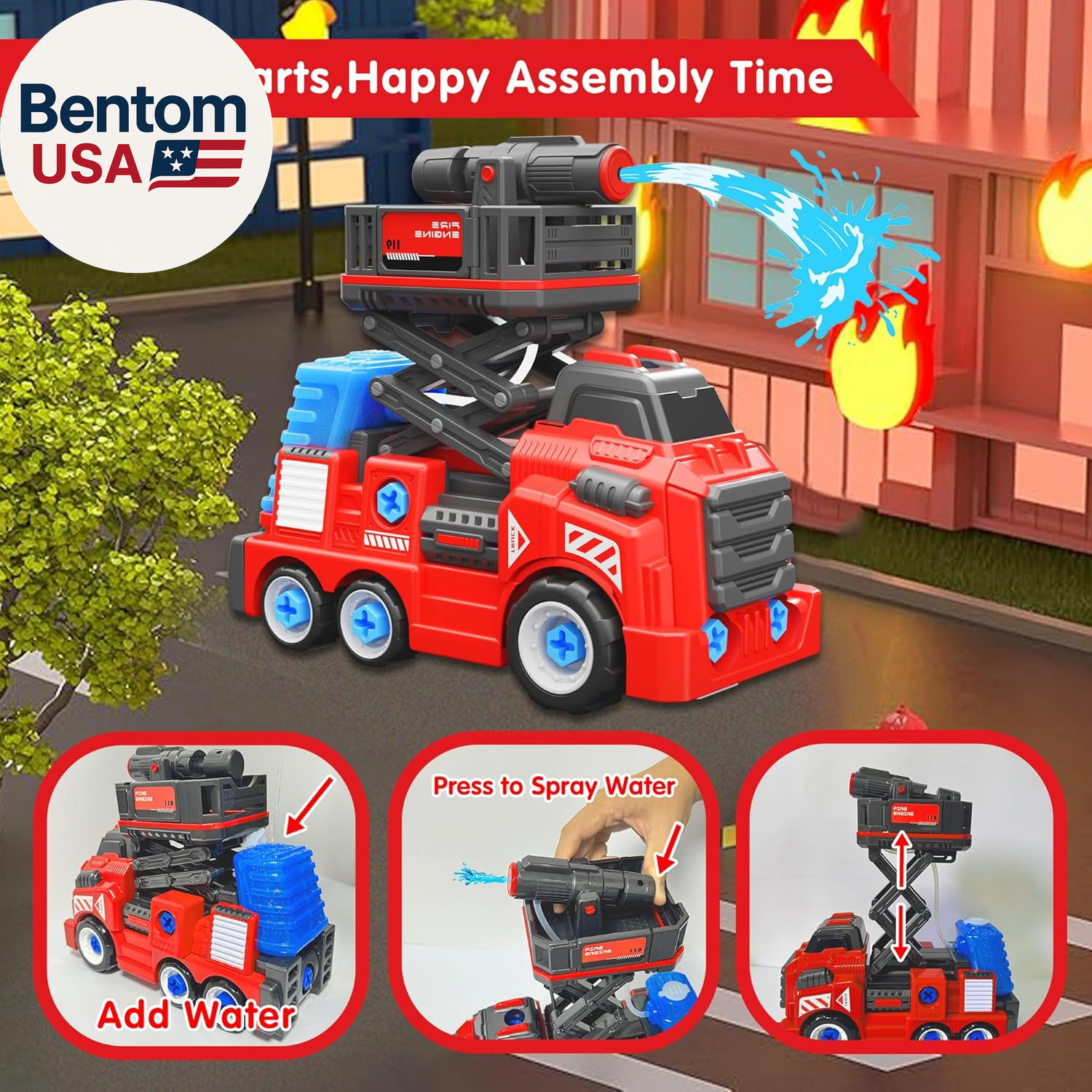 11Inches Large Take Apart Toys Fire Truck for Boys Girls Kids 3-5 6-8 Year Old F
