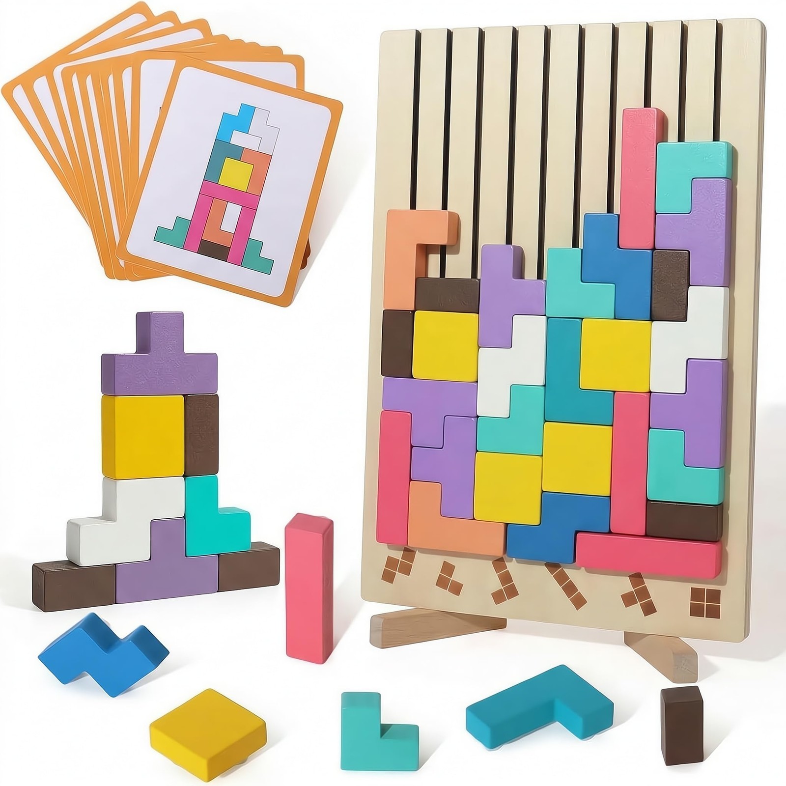 Wooden Stacking Puzzle Toy,Wooden Montessori Russian Blocks Puzzle -3D Stacki…