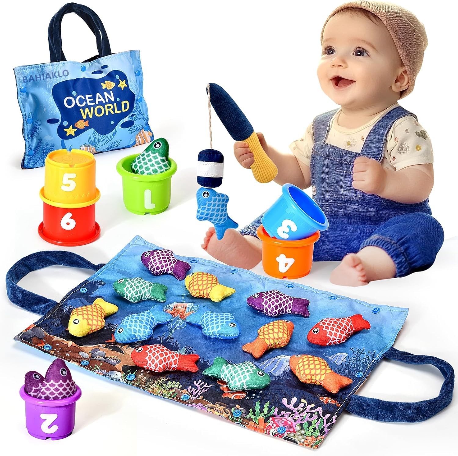 Montessori Toys for 1 Year Old Boy Girl Gifts, Cloth Fishing Game Toddler Toy…