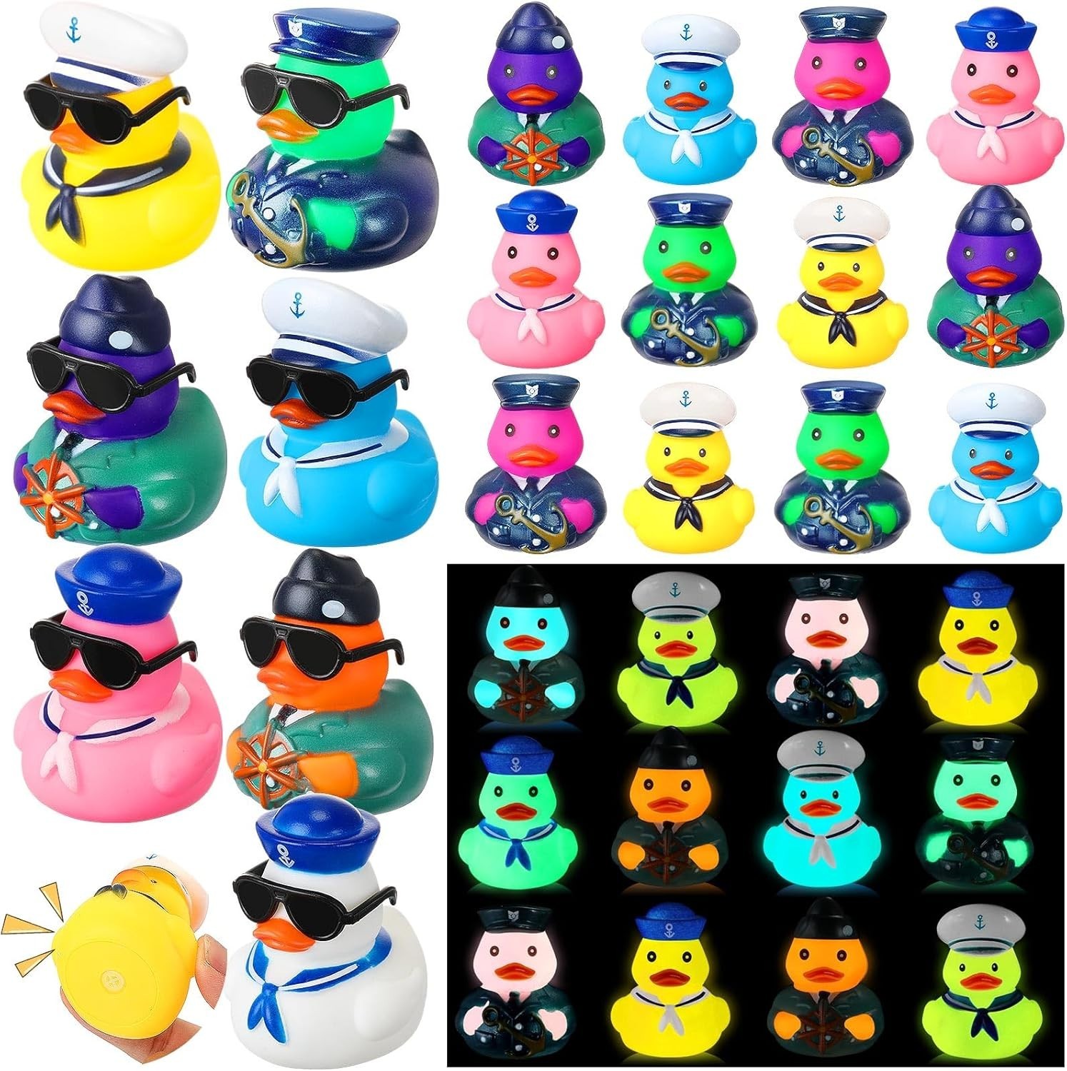 Rotatingpals 48 Pcs Cruise Ducks Sailor Glow In The Dark Rubber Ducks