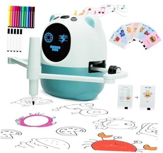 Drawing Robot for Kids with 150 Cards& 12 Color Pens，Montessori Drawing