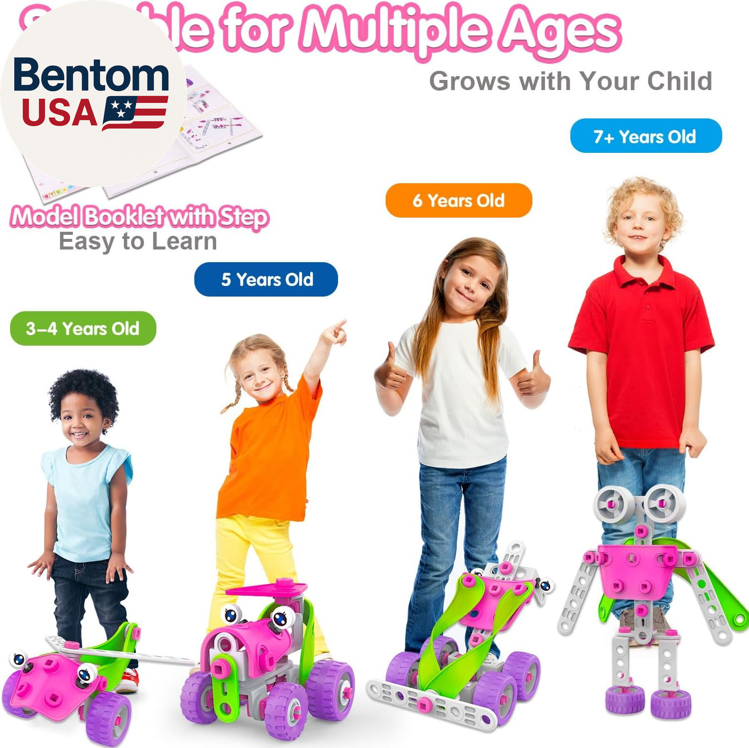 STEM Toys for 4 5 6 7 8+ Year Old Girl Birthday Gifts Pink Educational Building