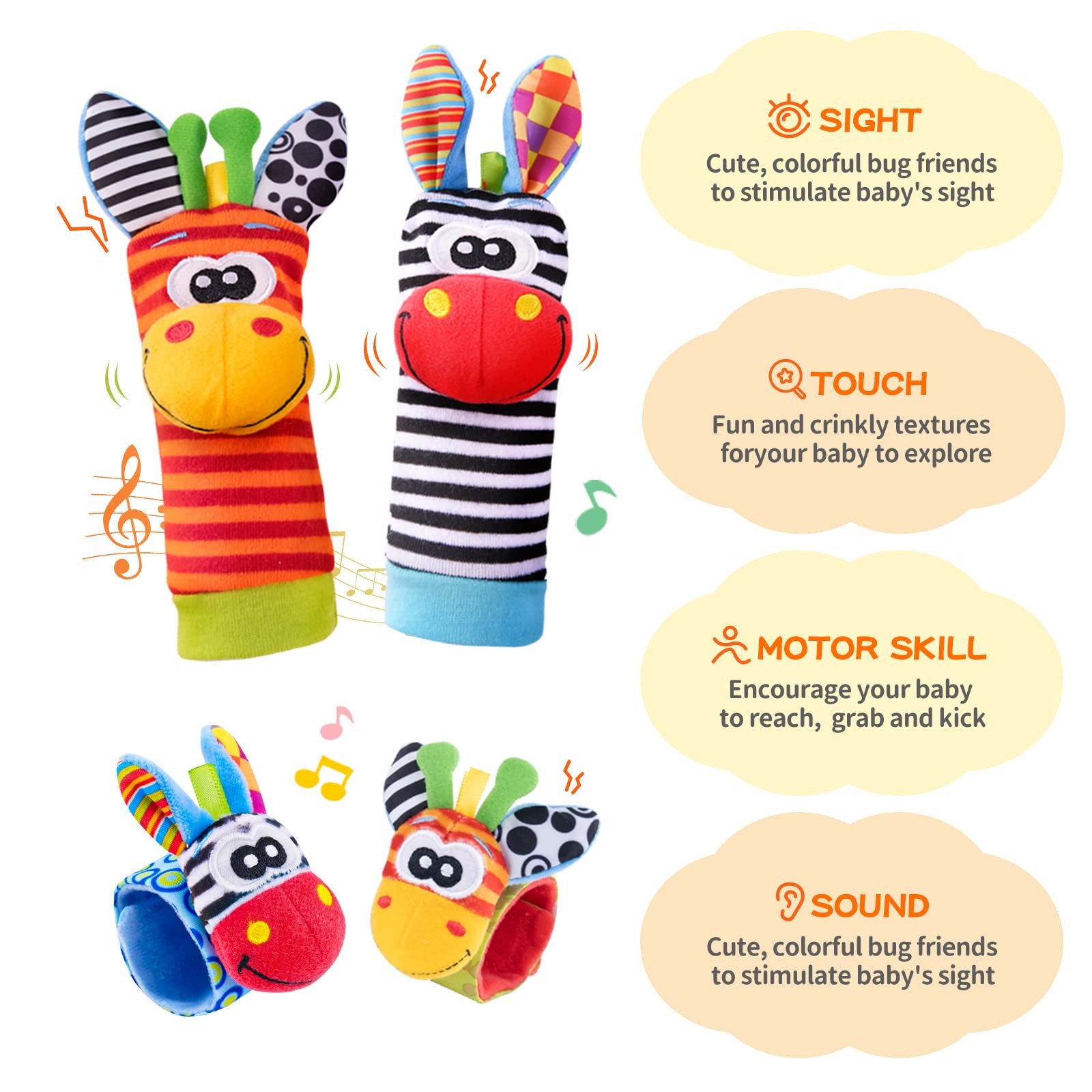 Baby Toys Wrist Rattles Foot Finder Socks Set 0-6 Months 6-12 Months
