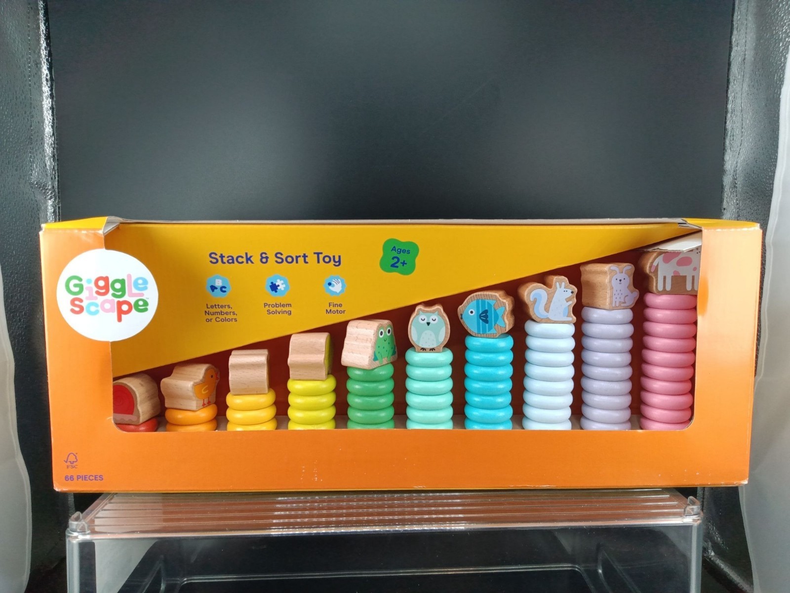 Giggle Scape Stack & Sort Wooden Toy For Kids 2+ Letters Colors