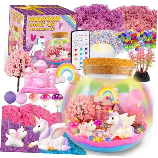 Terrarium Crafts Kit for Kids-LED Night Light Up & Remote Birthday Unicorn