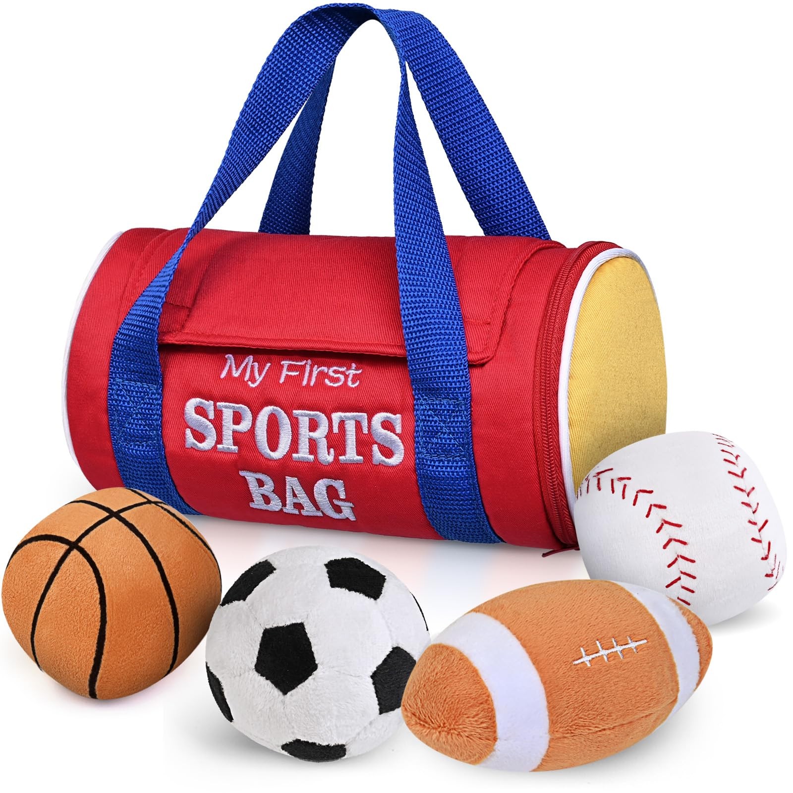 Baby Toys 0-12 Months, My First Sports Bag Plush Toy – 4 Sensory Balls Soft T…