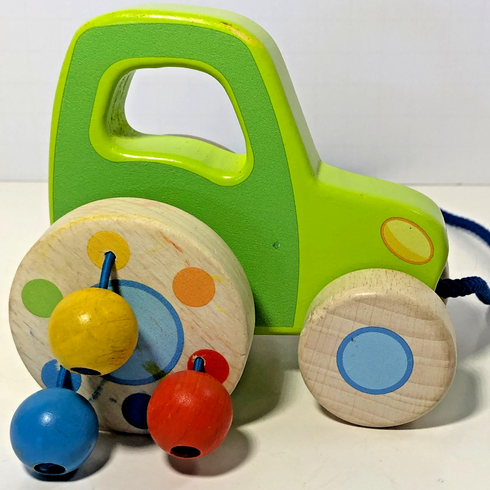 Goki Germany Wood Pull Toy Clacking Bead Wheels Soft Noise Waldorf Non-toxic Toy