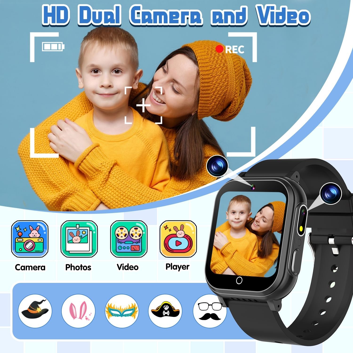 Kids Waterproof Smart Watch Gift for Boys Ages 3-12, 32 Puzzle Games, HD Touc…