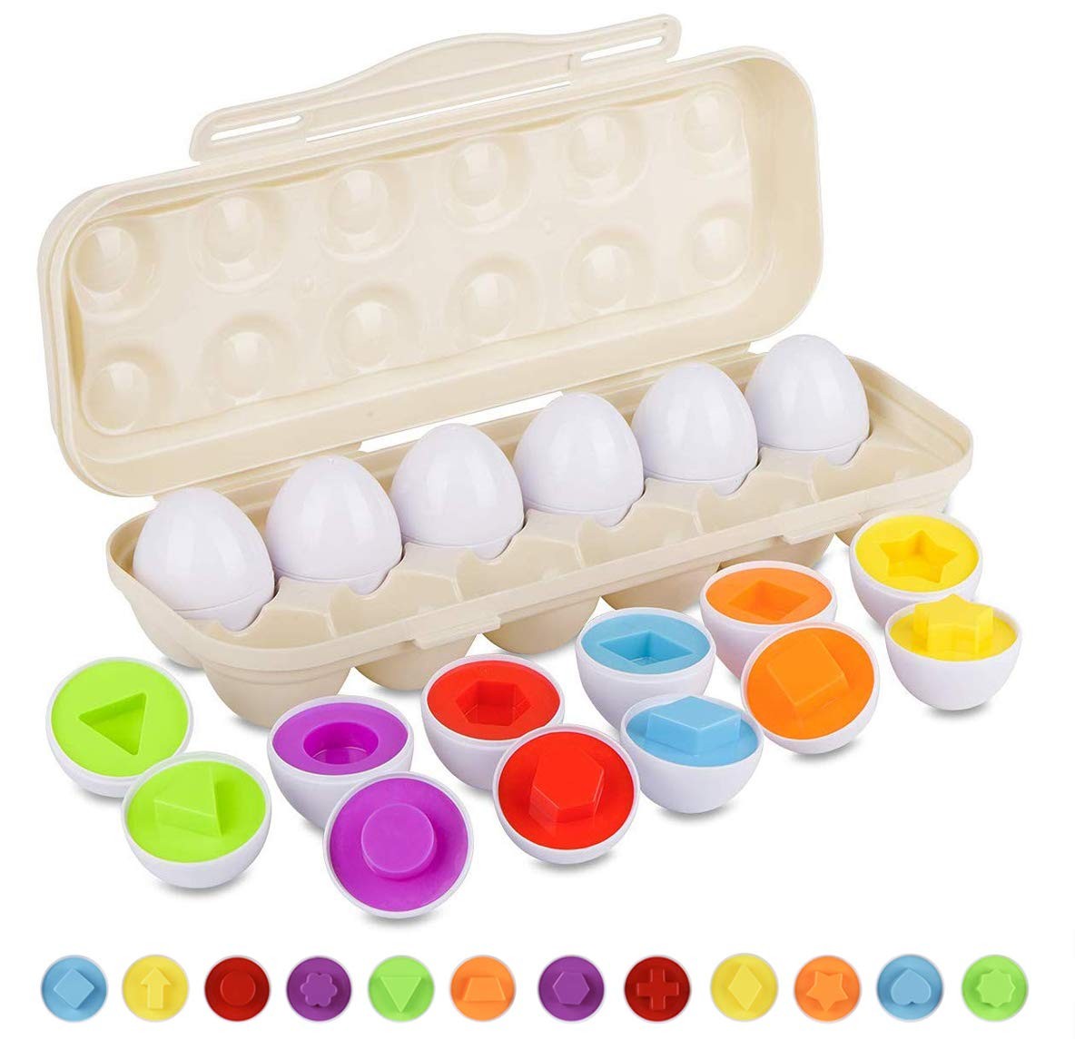 Hhyn Matching Eggs Set with Beige Holder, Upgraded Toddler 12 PCS,