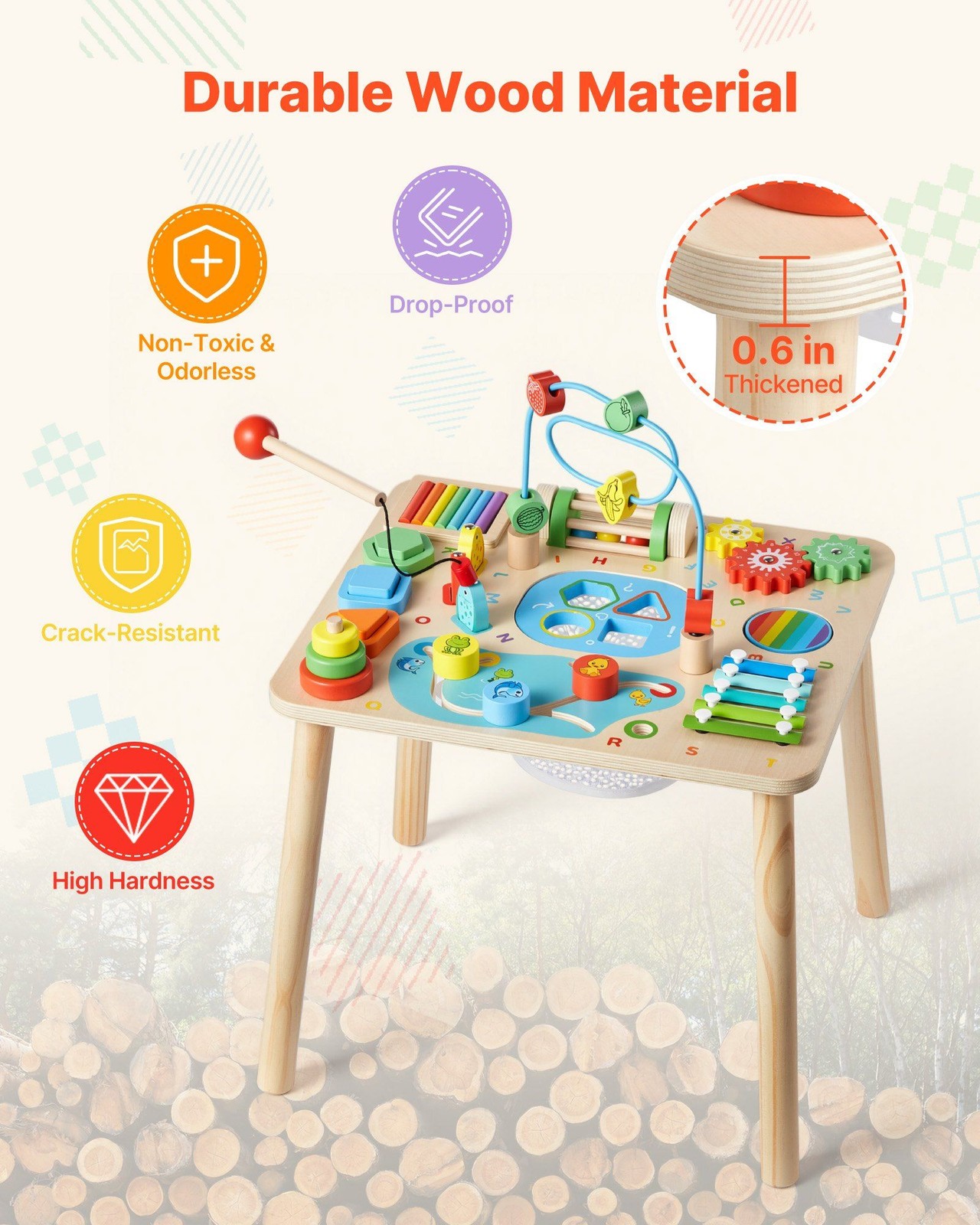 13in1 Wooden Activity Montessori Table for Ages 1-3 Years Toddlers