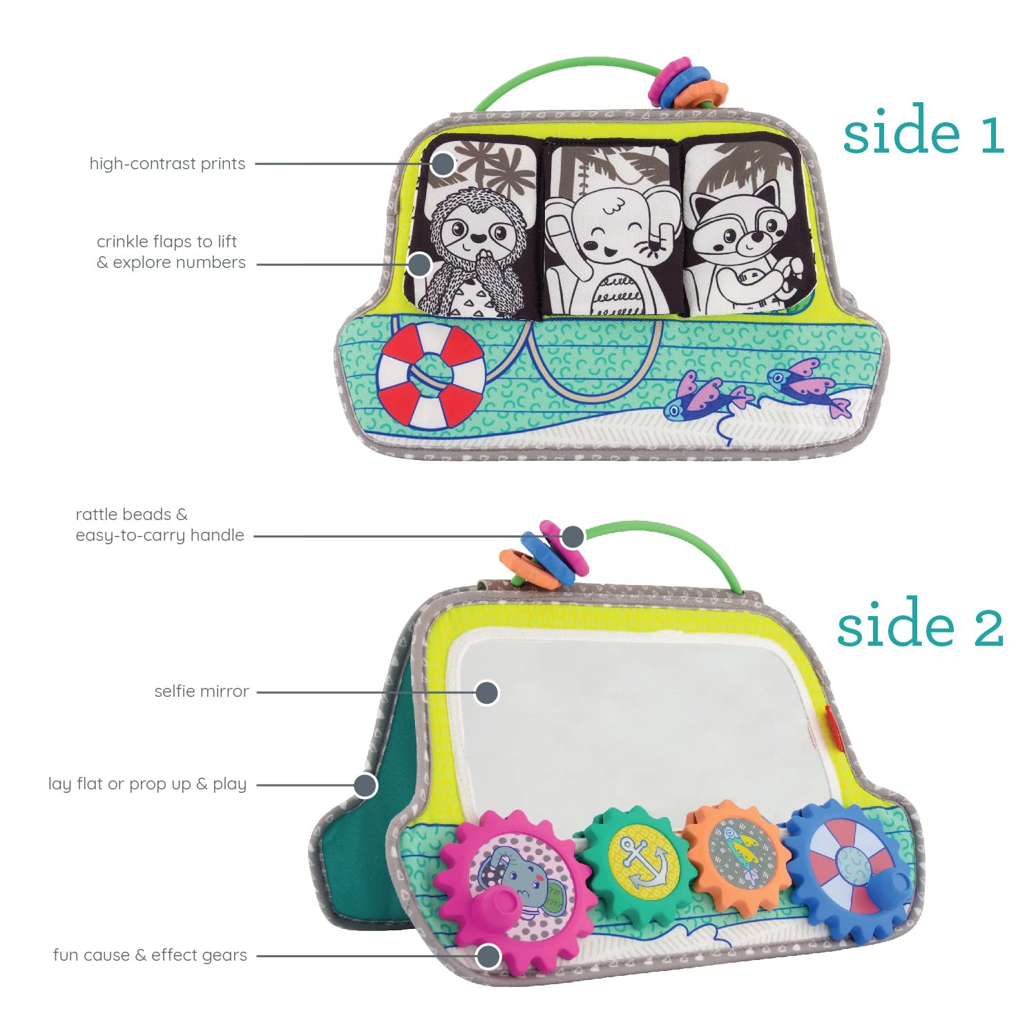 Infantino Busy Board Mirror & Sensory Discovery Toy Boat for Medium, Multi
