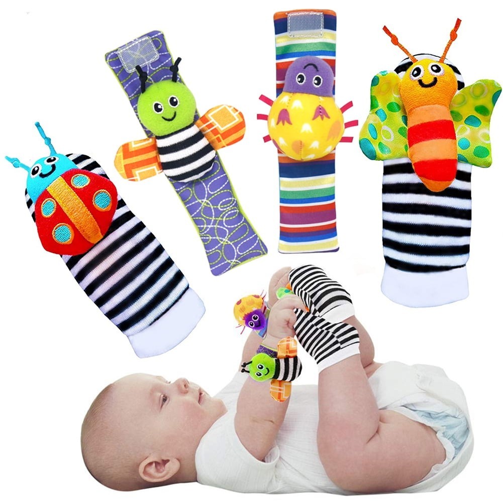 Butterfly Foot Finder Socks Wrist Rattles Toys for New Born Gift Set