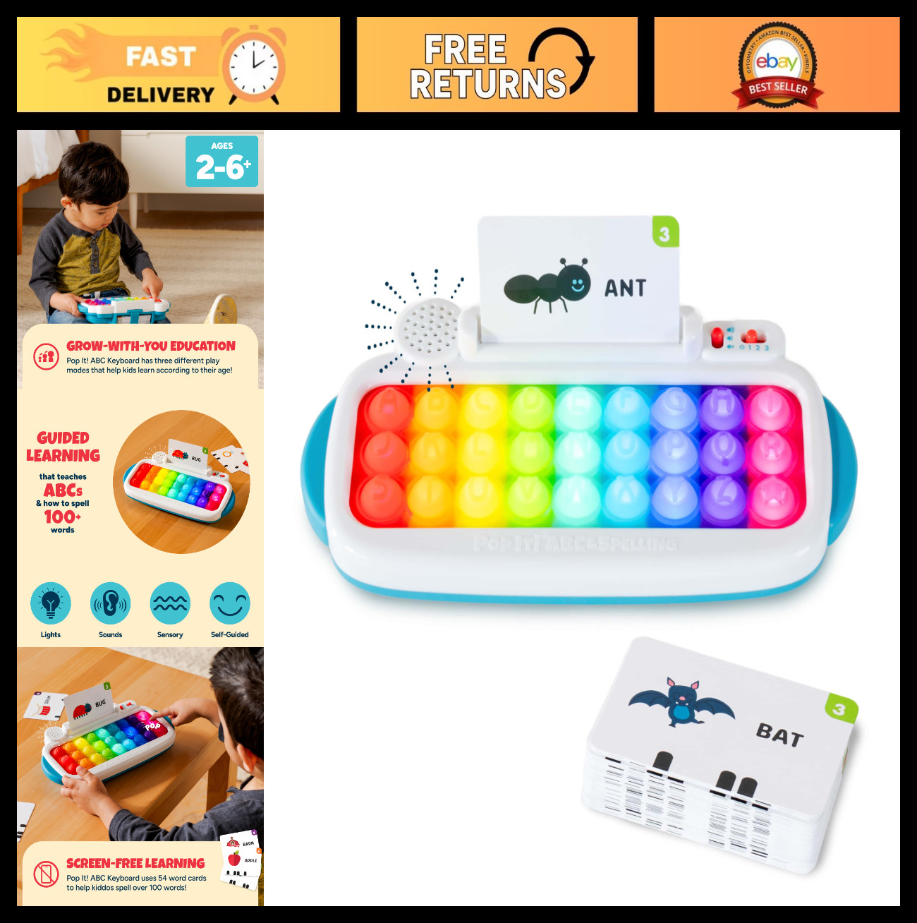 Multicolor ABC & Spelling Pop It Keyboard – Sensory Learning Toy for Toddlers 1-