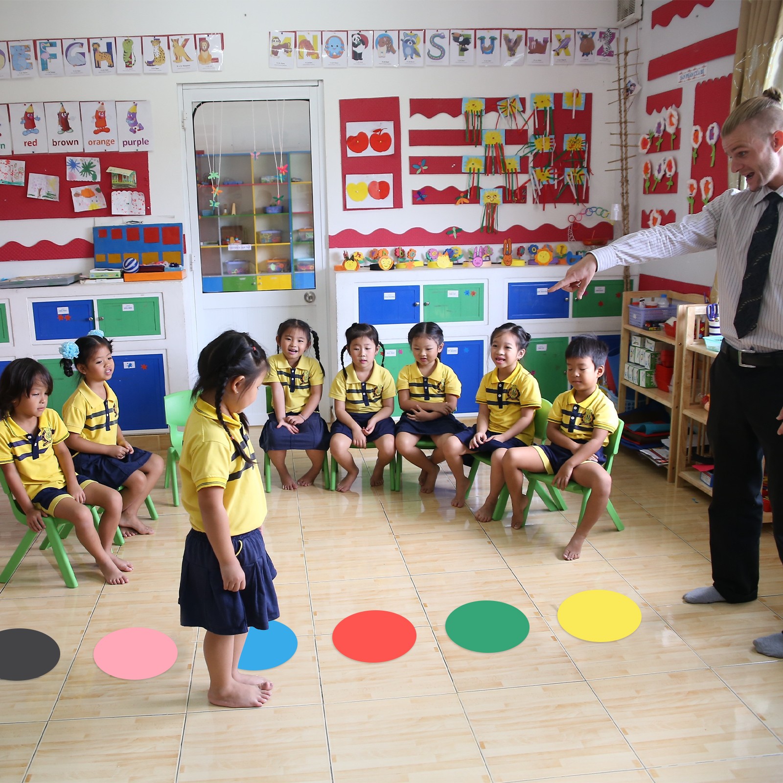 6″ Floor Stickers Classroom Decor, 60 Pcs Self Adhesive Dots Markers, Green