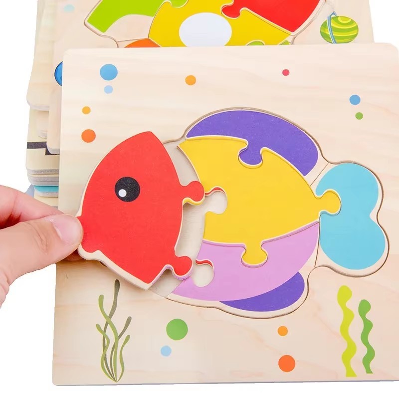 Wooden Cartoon Animal Vehicle Puzzle Toy Educational Learning Game for Kids