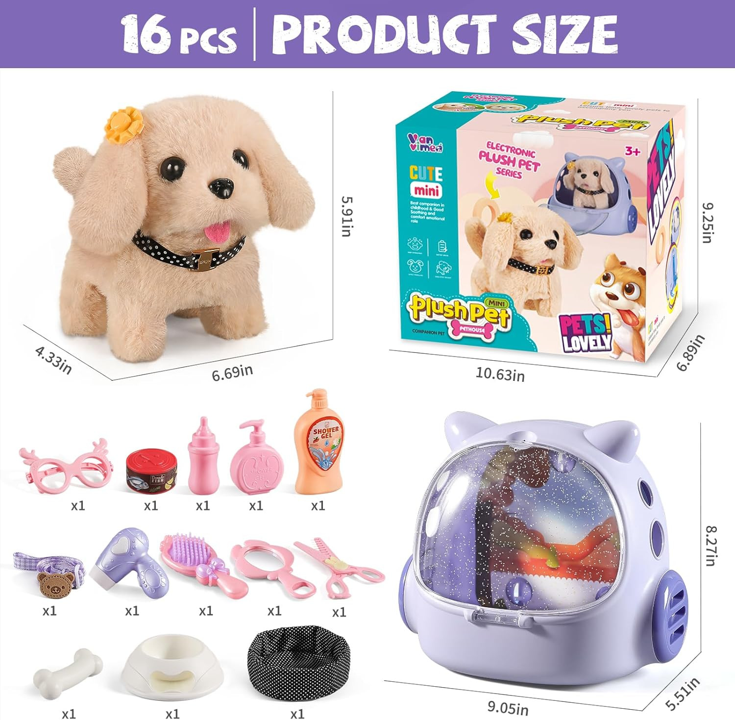 16 Pcs Robot Dog Toys for Girls, Toys for 3 4 5 6 7 8 Year Old Girls Kids Boys,