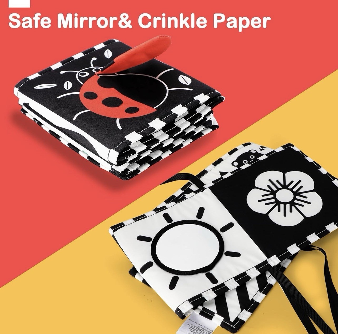 Black and White Baby Toy, Tummy Time High Contrast Newborn Toys 0-3 Months, Soft