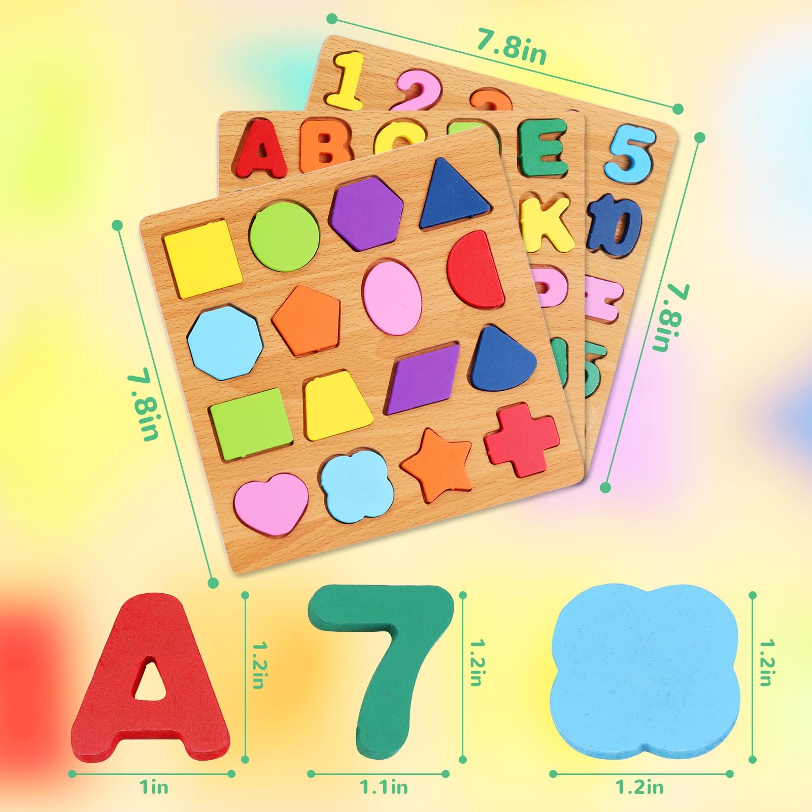 Alphabet Wooden Puzzles for Toddlers 3-5, Pack of 3 ABC, Number and Shape Puz…