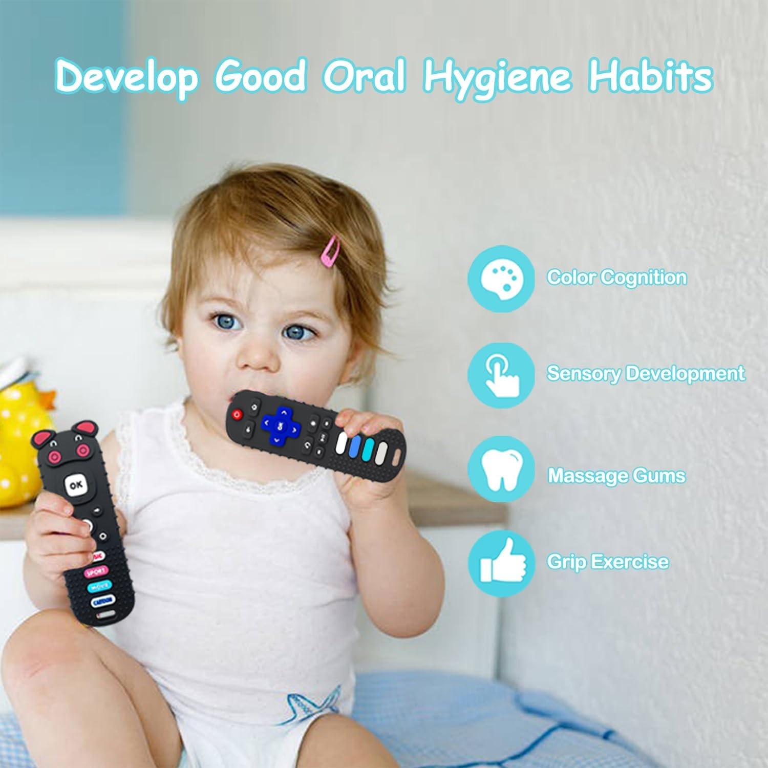 ERSIHUA 2-Pack Silicone Baby Teething Toys, TV Remote New-F Black+R Purple