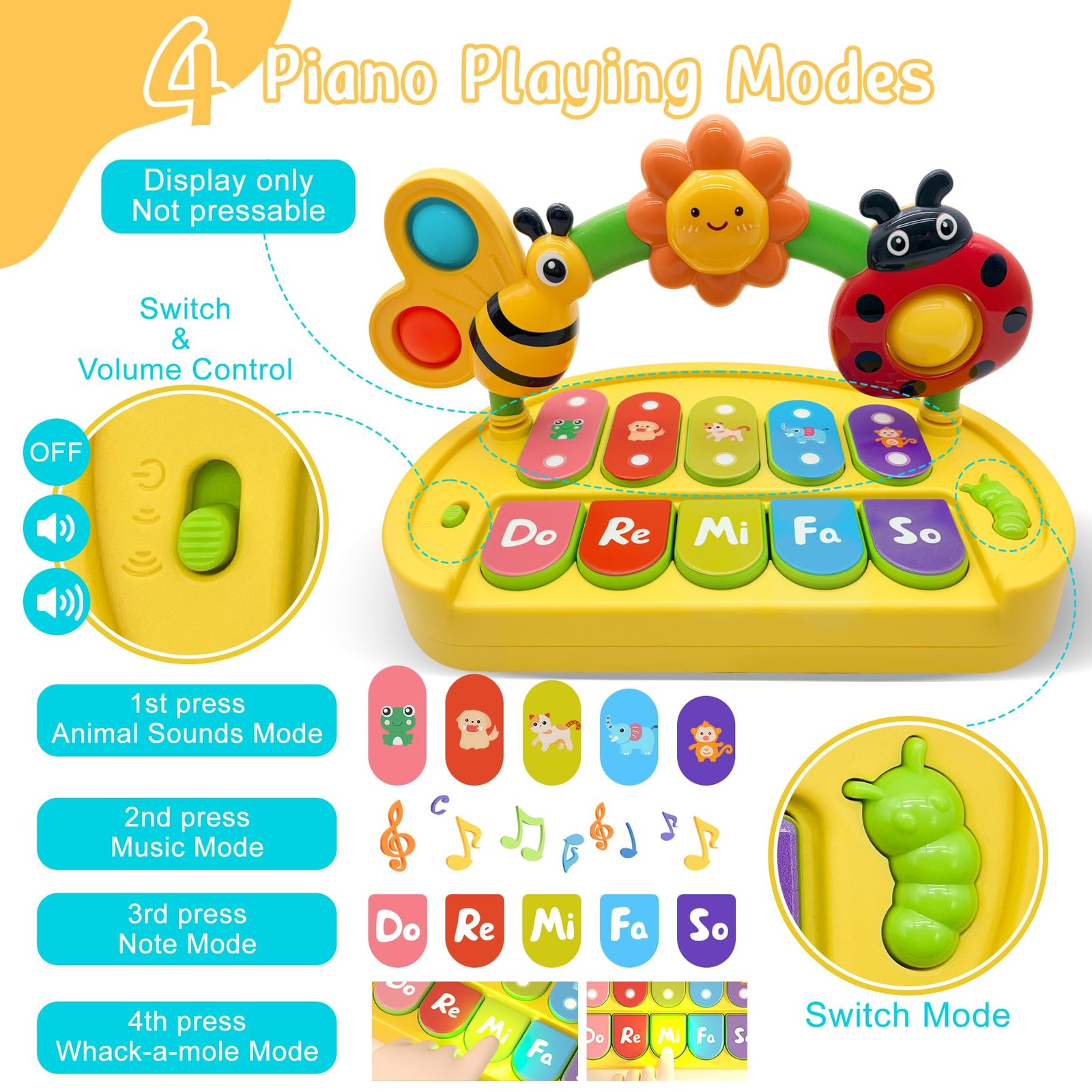 Baby Piano Toy 6-12 Months Light Up Music Keyboard Baby Toys for 3 6 9 12 18 …