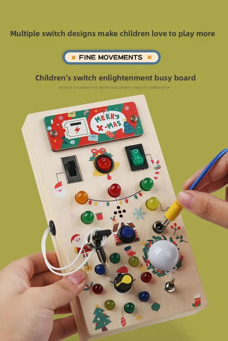 Montessori Busy Board Wooden Switch Toy Lights 7″/18cm Toddler Learning