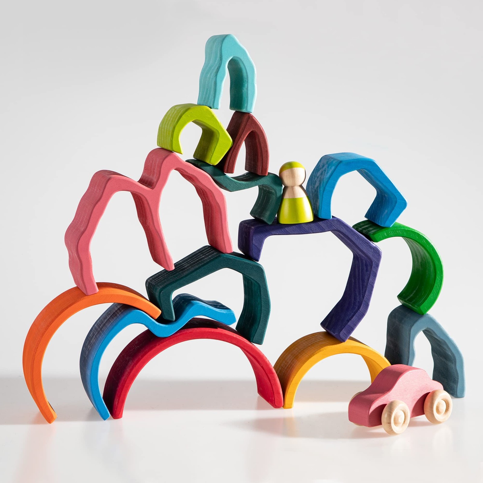 Wooden Rainbow Stacking Toy, Water Wave Elements Wooden Stacker, Various Shap…