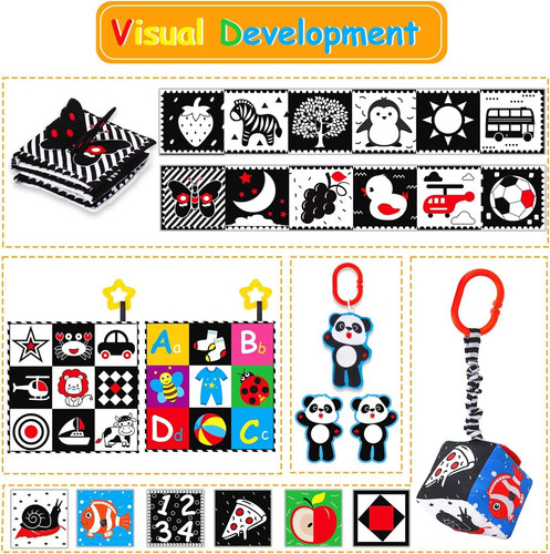 4 PCS Black and White High Contrast Baby Toys 0-3-6 Months Newborn…