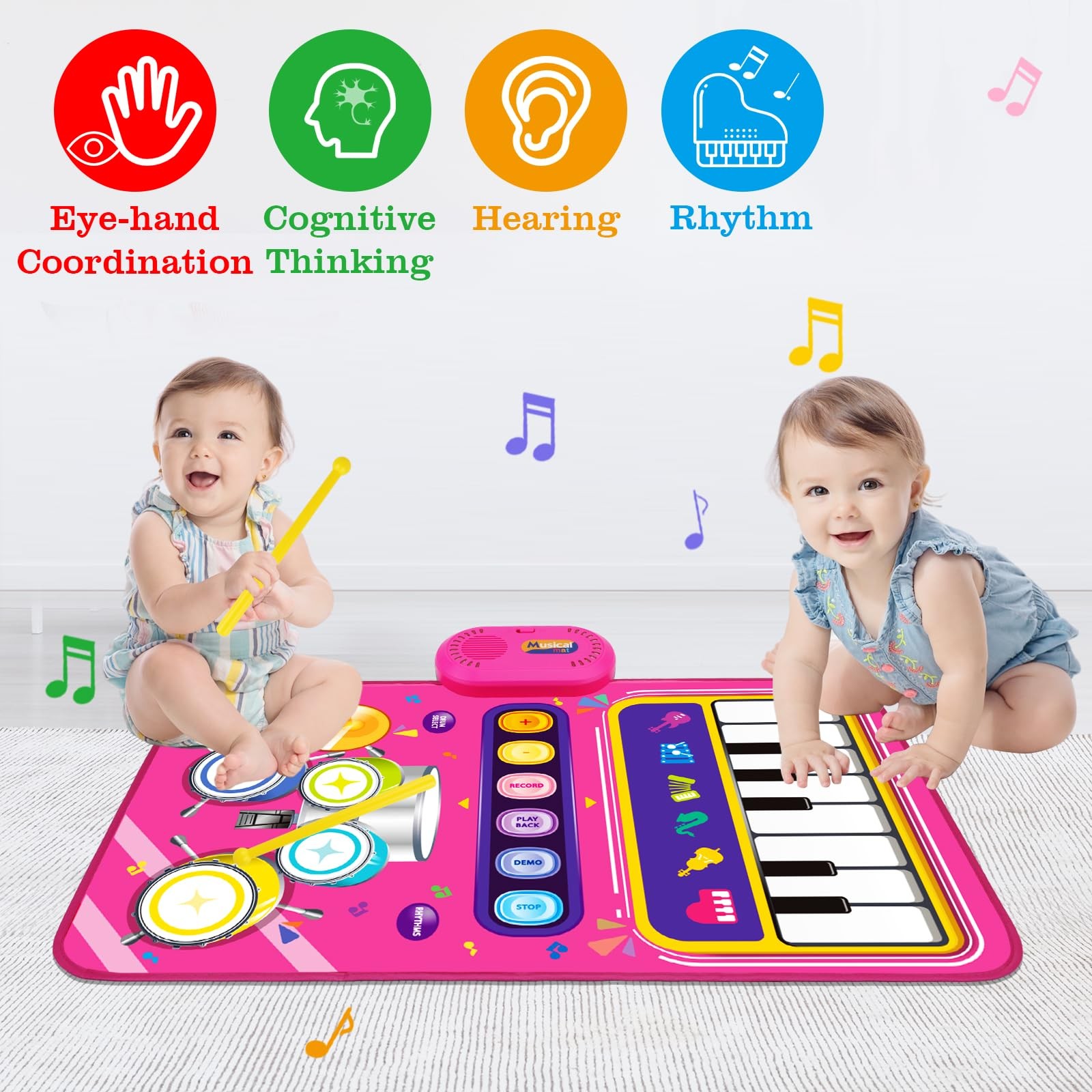 Toys for 1 Year Old Girl Gifts: Baby Piano Mat Toddler Compact, Rose Red
