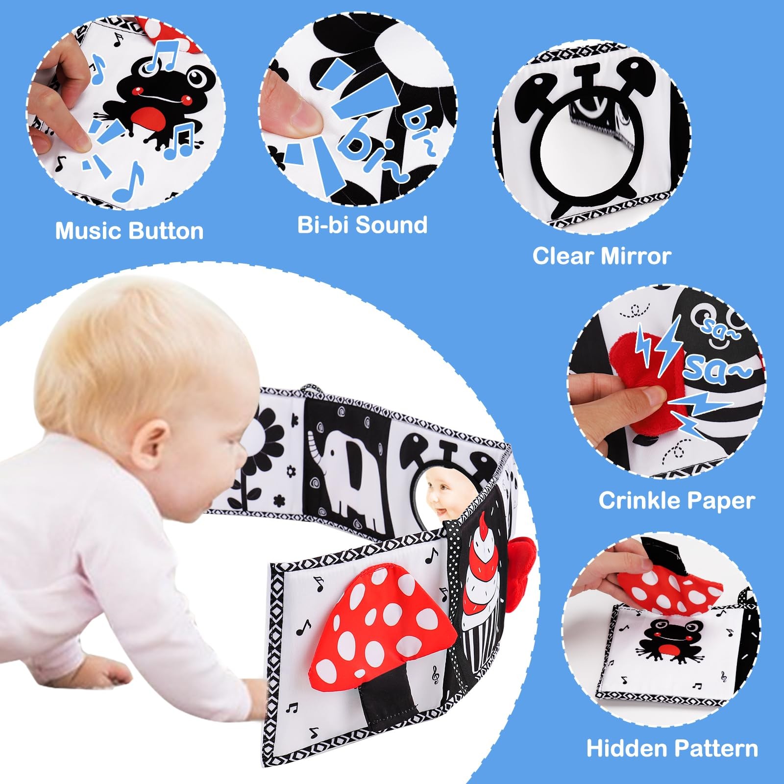 Black and White High Contrast Toys for Baby 0-3 3-6 Medium, Black,