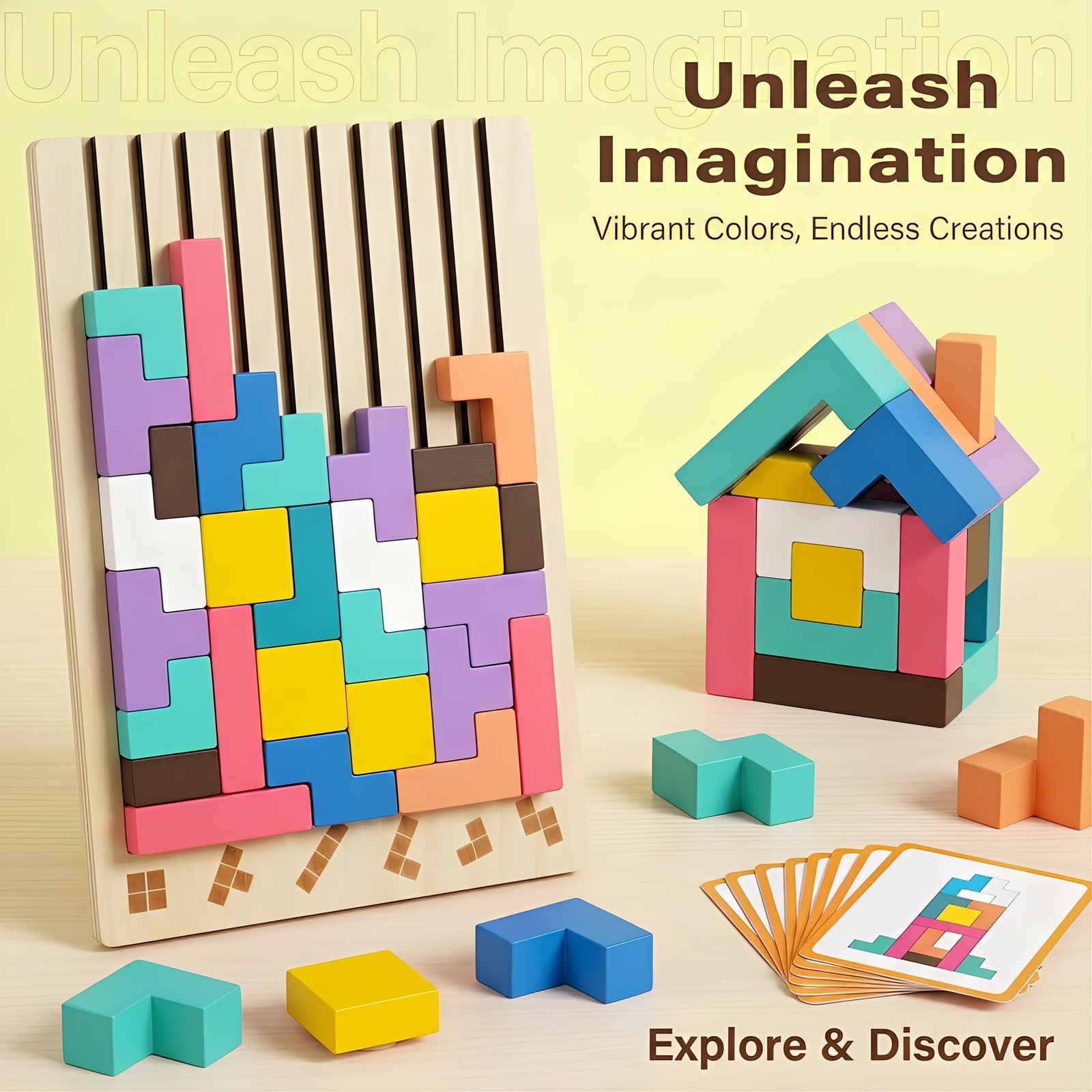 Wooden Stacking Puzzle Toy,Wooden Montessori Russian Blocks Puzzle -3D Stacki…