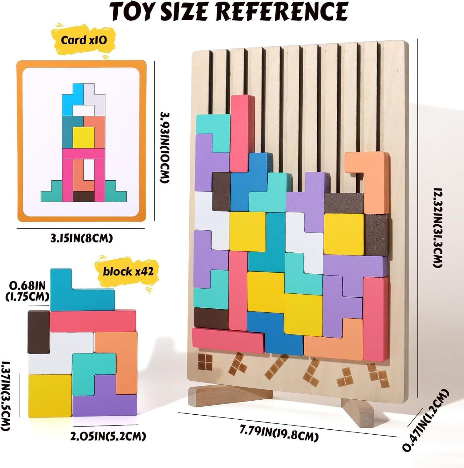 Wooden Colored 3D Russian Block Puzzle Jigsaw Stacking Montessori Toys Education