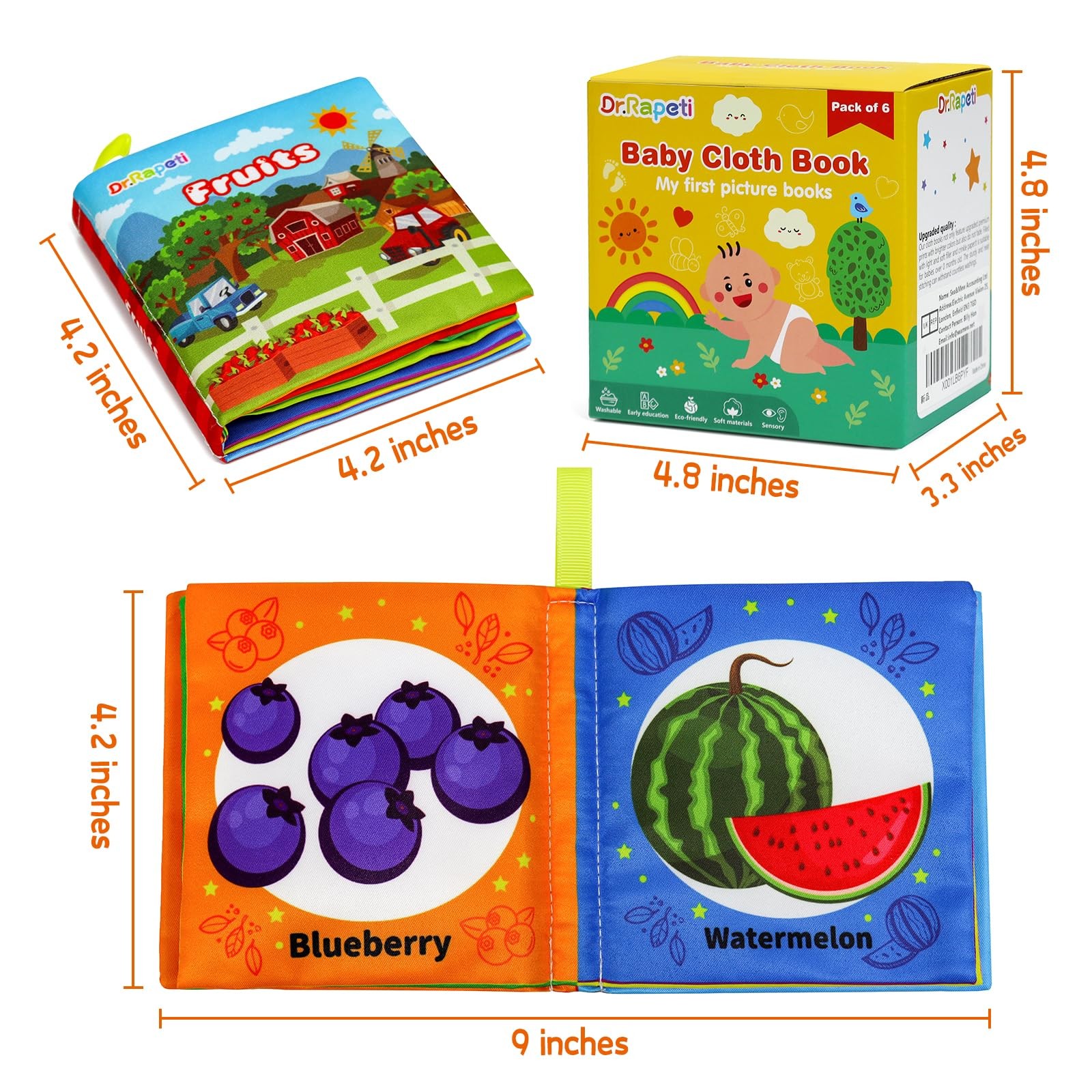 Dr.Rapeti Soft Cloth Books Baby Bath 6-Pack for Small, Colorful 2