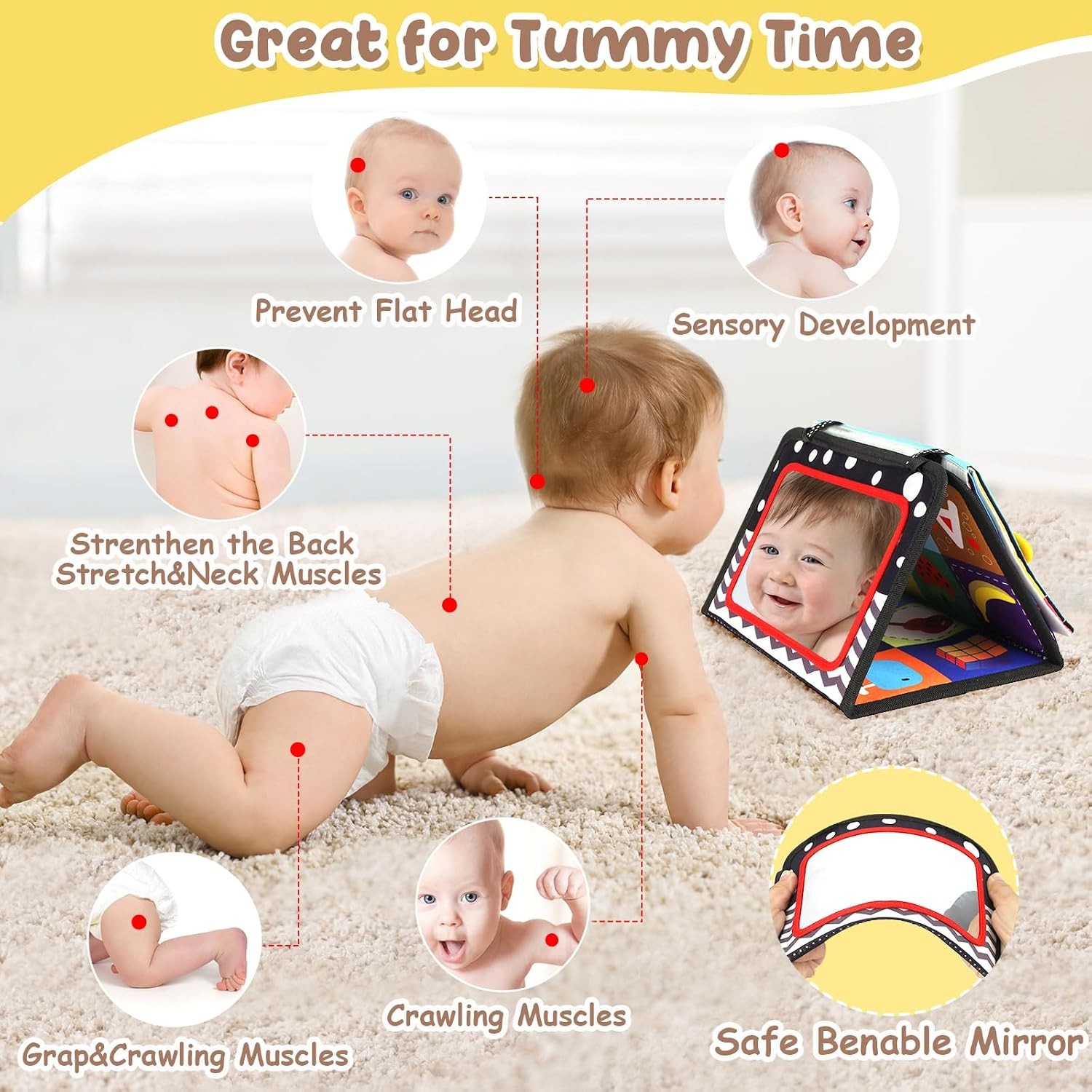 Black White High Contrast Tummy Time Toy for Infant Visual