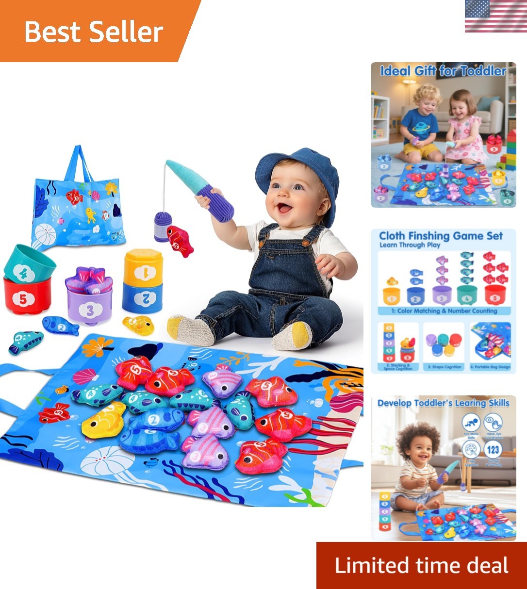 Montessori Toys for 1 Old – Cloth Fishing Game with Stacking Cups Toddler To…
