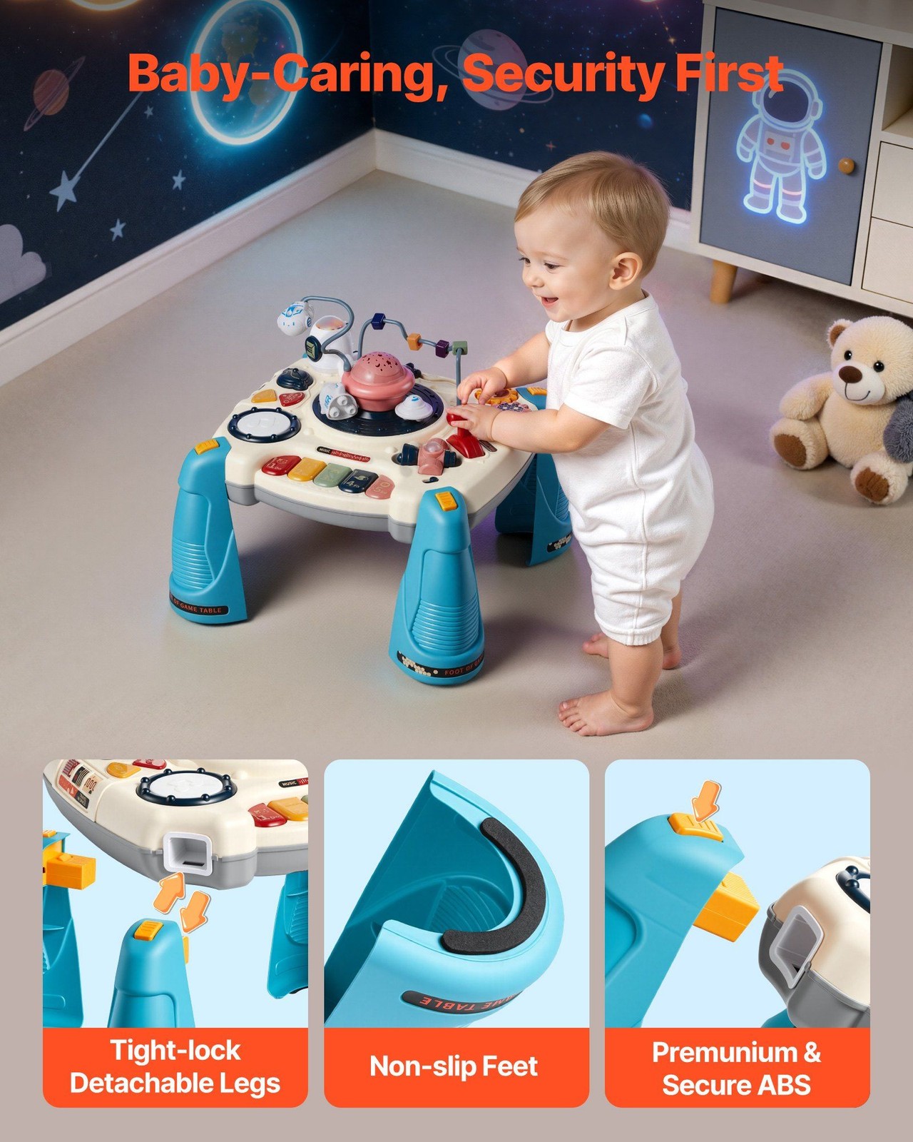 Sturdy ABS Space-Themed Toddler Table: Tummy-Time to Stand-and-Play
