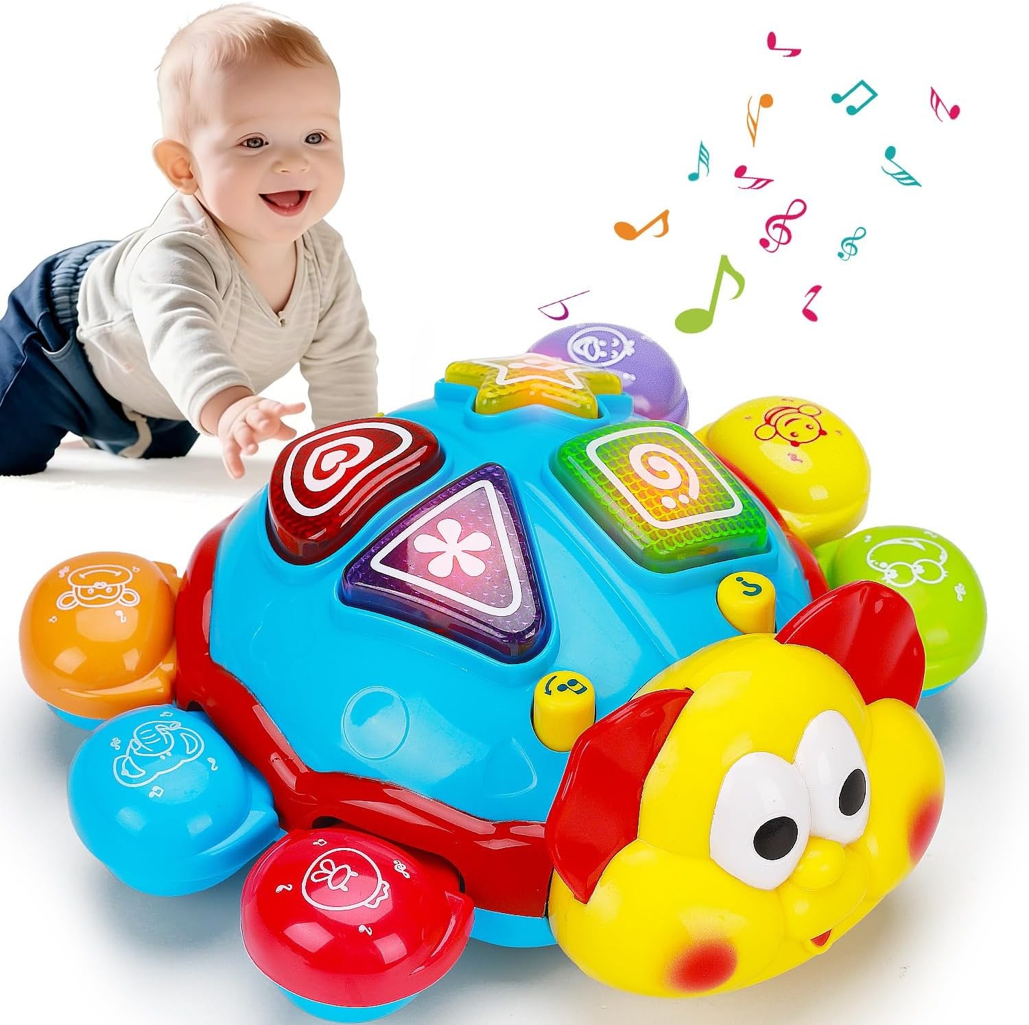 Baby Crawling Toys 6-12 Months, Musical Light Up Tummy Time Toy for Infant 0-6 7