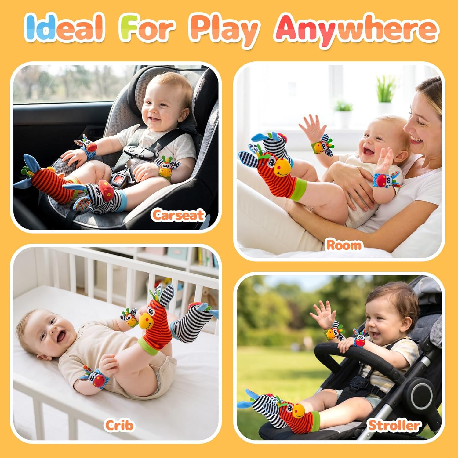 Baby Toys 0-6 Months, Infant Rattle Socks, Wrist Hand & Foot Finder Socks Set,So