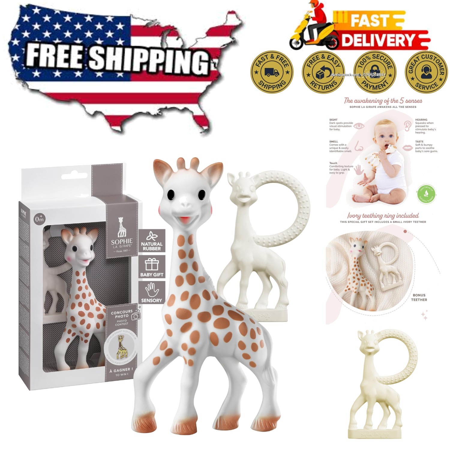 Sensory Teething Delight: Giraffe Mini Teether Set with Photo Contest Included