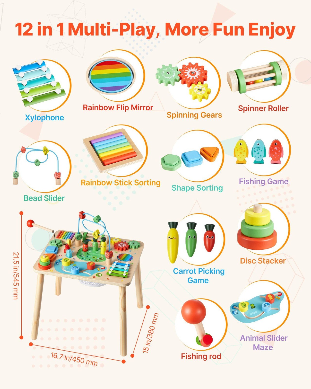 13in1 Wooden Activity Montessori Table for Ages 1-3 Years Toddlers