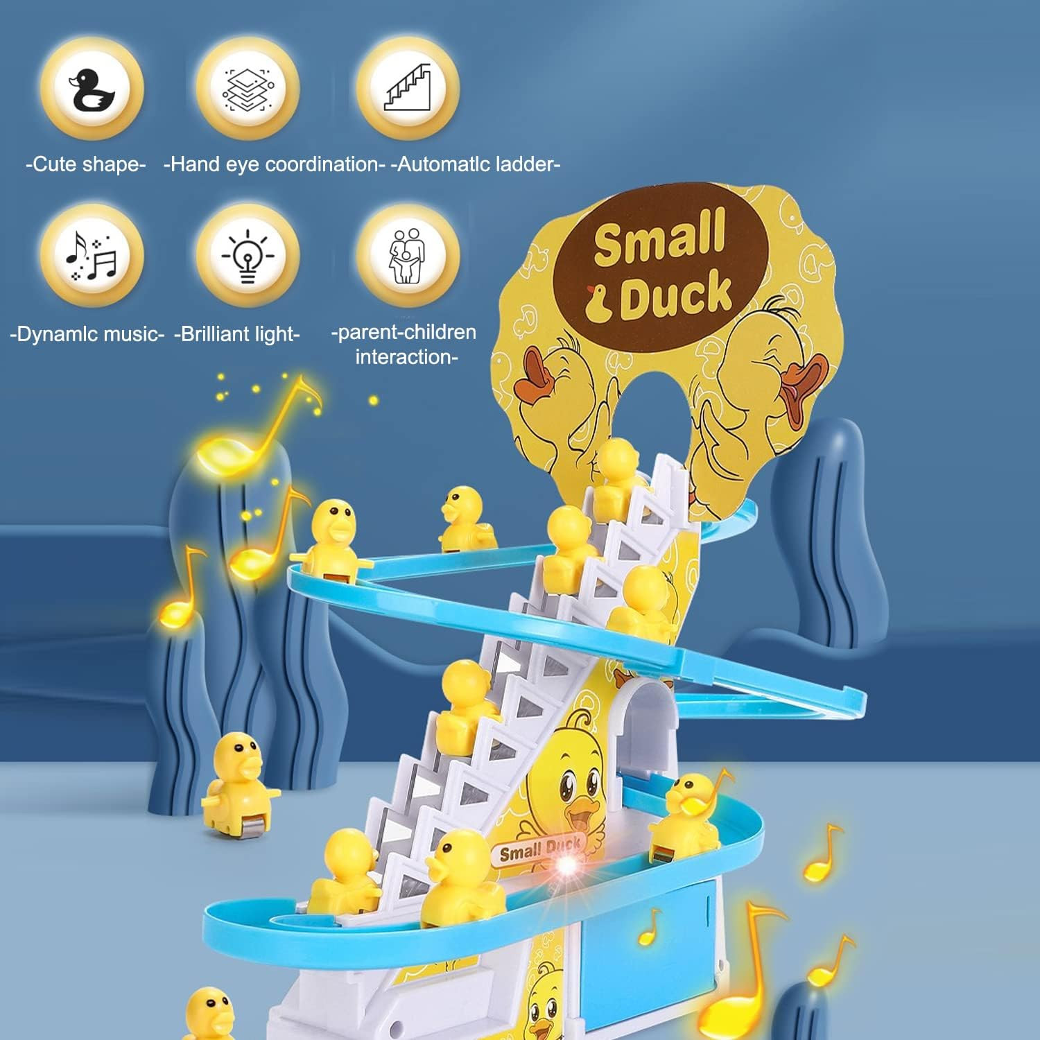Small Duck Climbing Stairs Toy,Electric Duck Roller Coaster Toy Set,With LED Fla