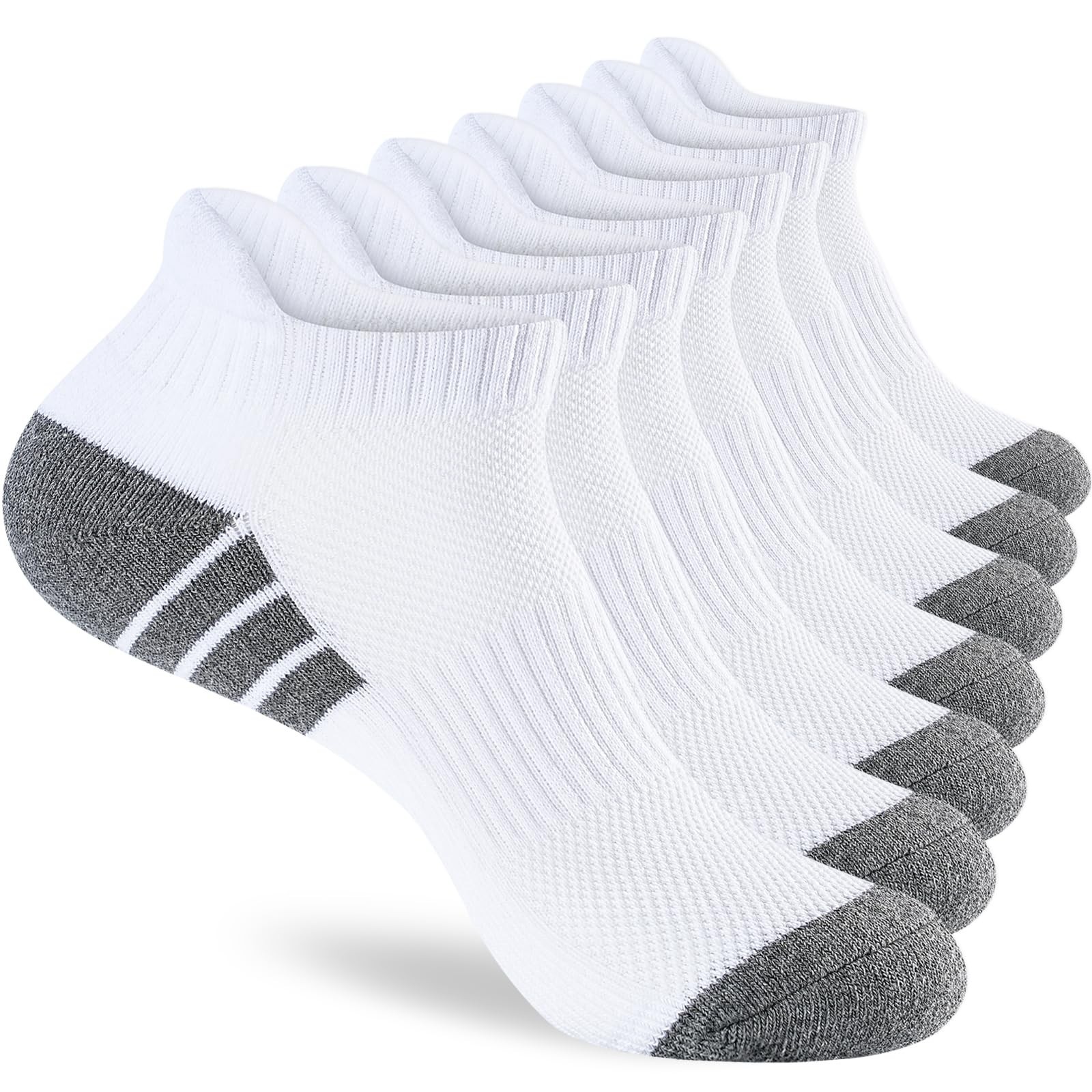 Monxiery 7 Pairs Mens Cotton Cushioned Ankle Socks, Athletic Performance Runn…