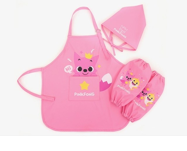 Pinkfong Kids Art Gown Set Apron Arm Band Hood For Cooking Art Play Korea PK BL