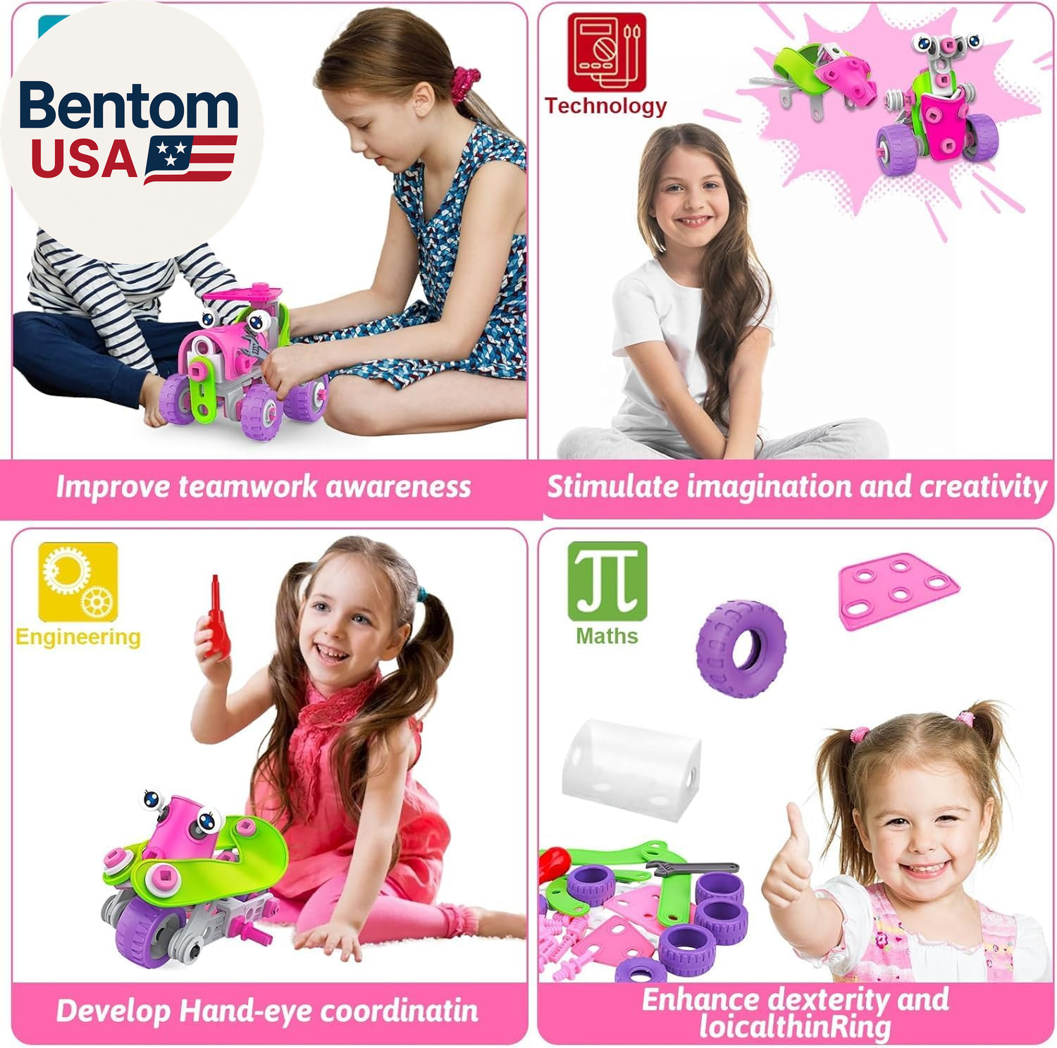 STEM Toys for 4 5 6 7 8+ Year Old Girl Birthday Gifts Pink Educational Building