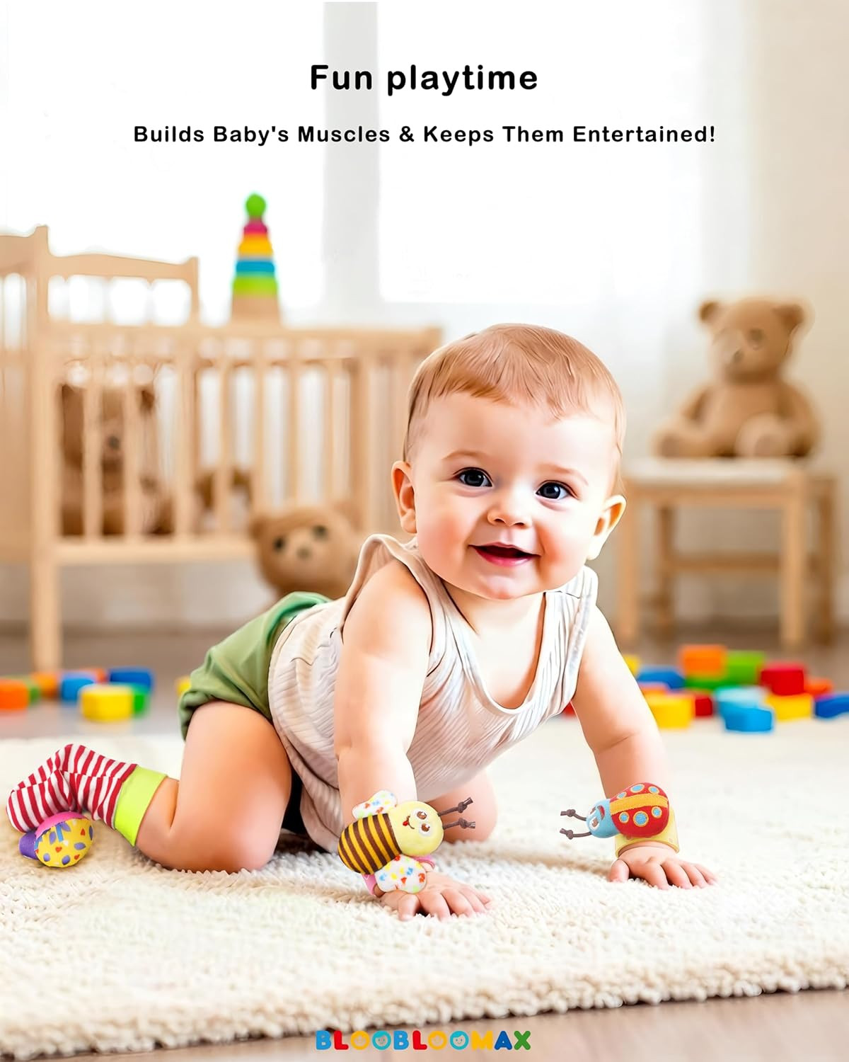 Wrist Rattle Socks and Foot Finder Set, Infant Girl Boy Toys for Babies 0-36 Mon