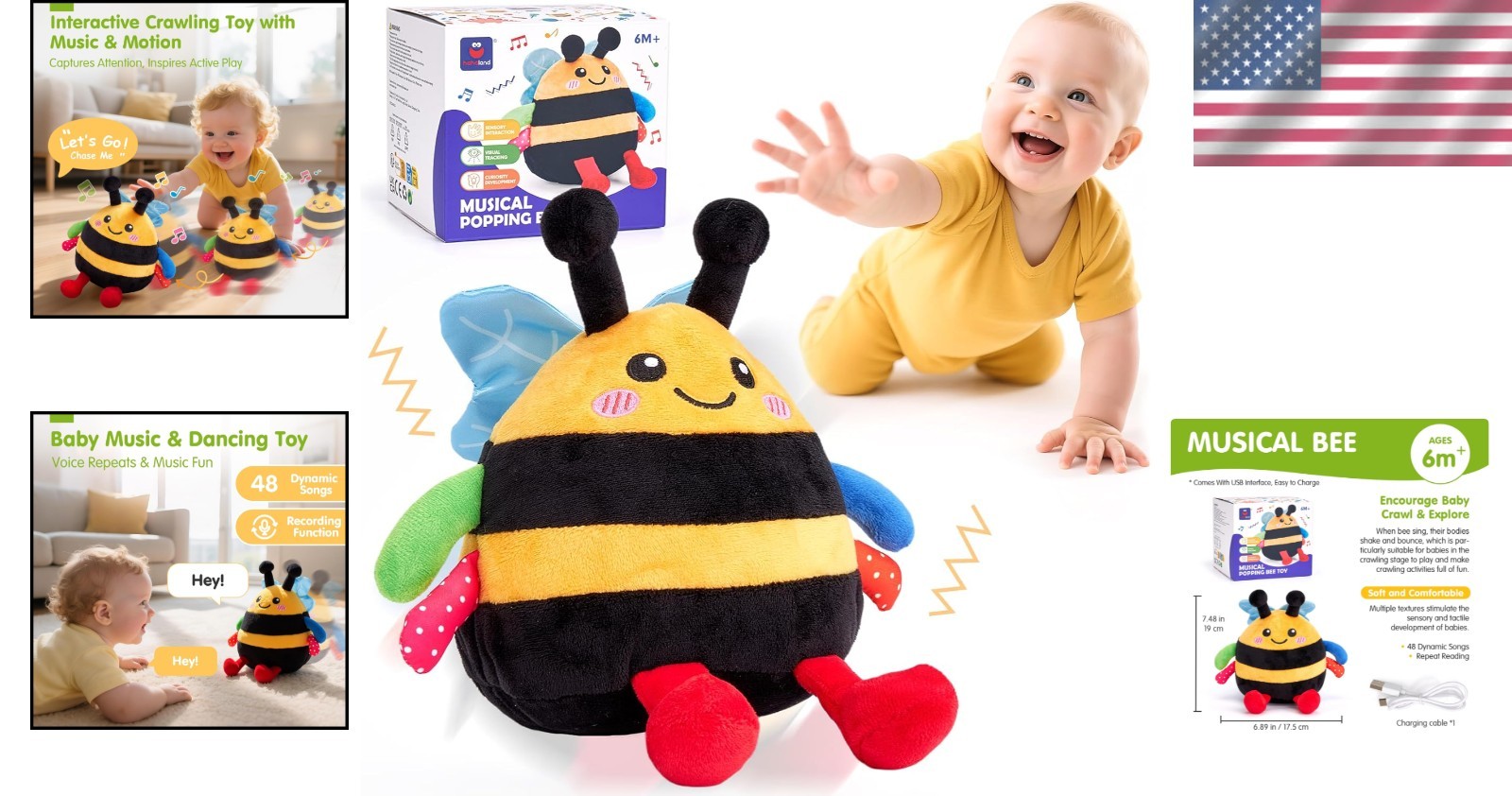 Interactive Dancing Bee Toy – Fun Plush Music & Voice Mimic for Babies 6-18 Mo