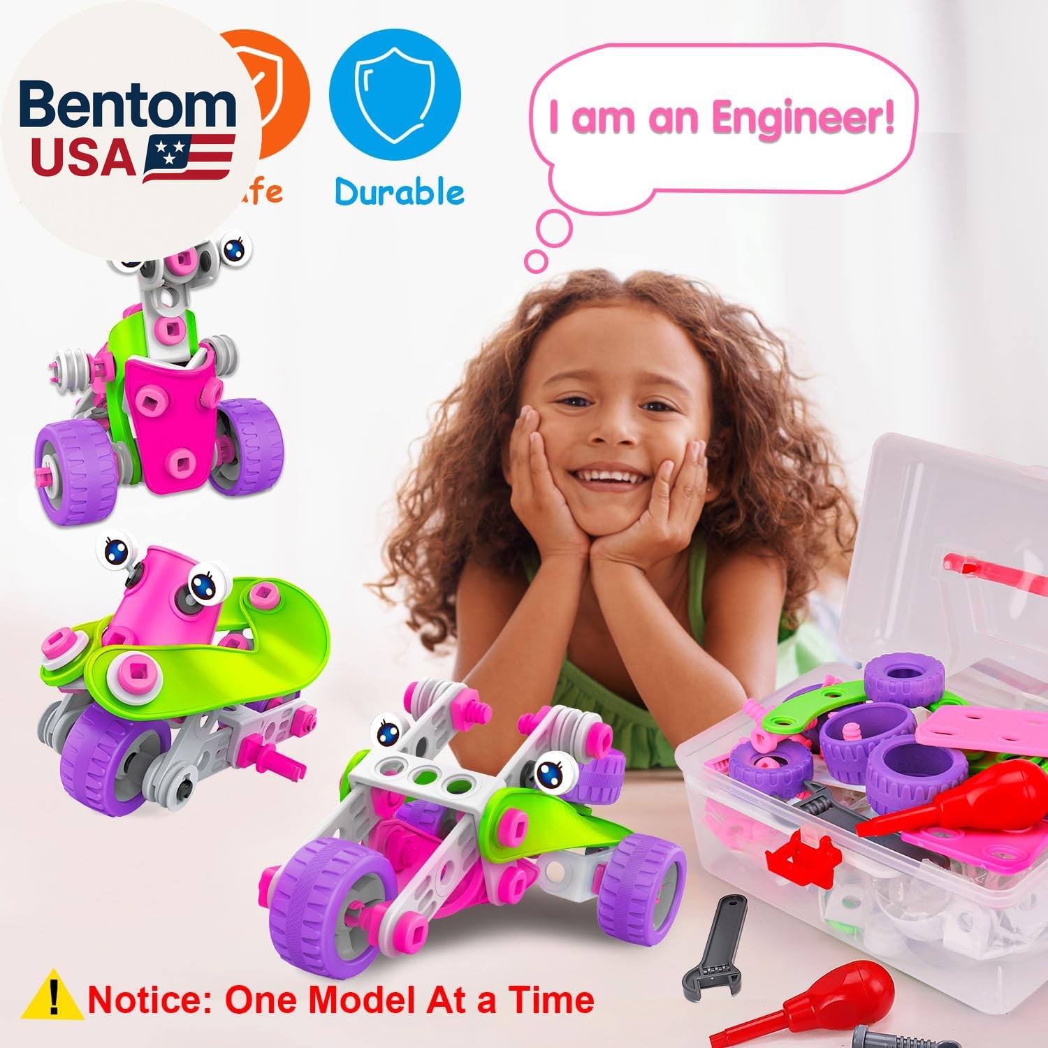 STEM Toys for 4 5 6 7 8+ Year Old Girl Birthday Gifts Pink Educational Building
