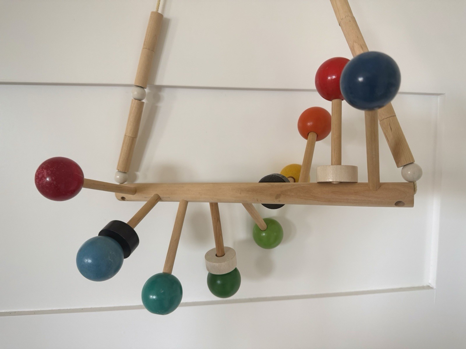 Vintage Wooden Baby Gym Hanging Toy Montessori Crib Trapeze Waldorf Style