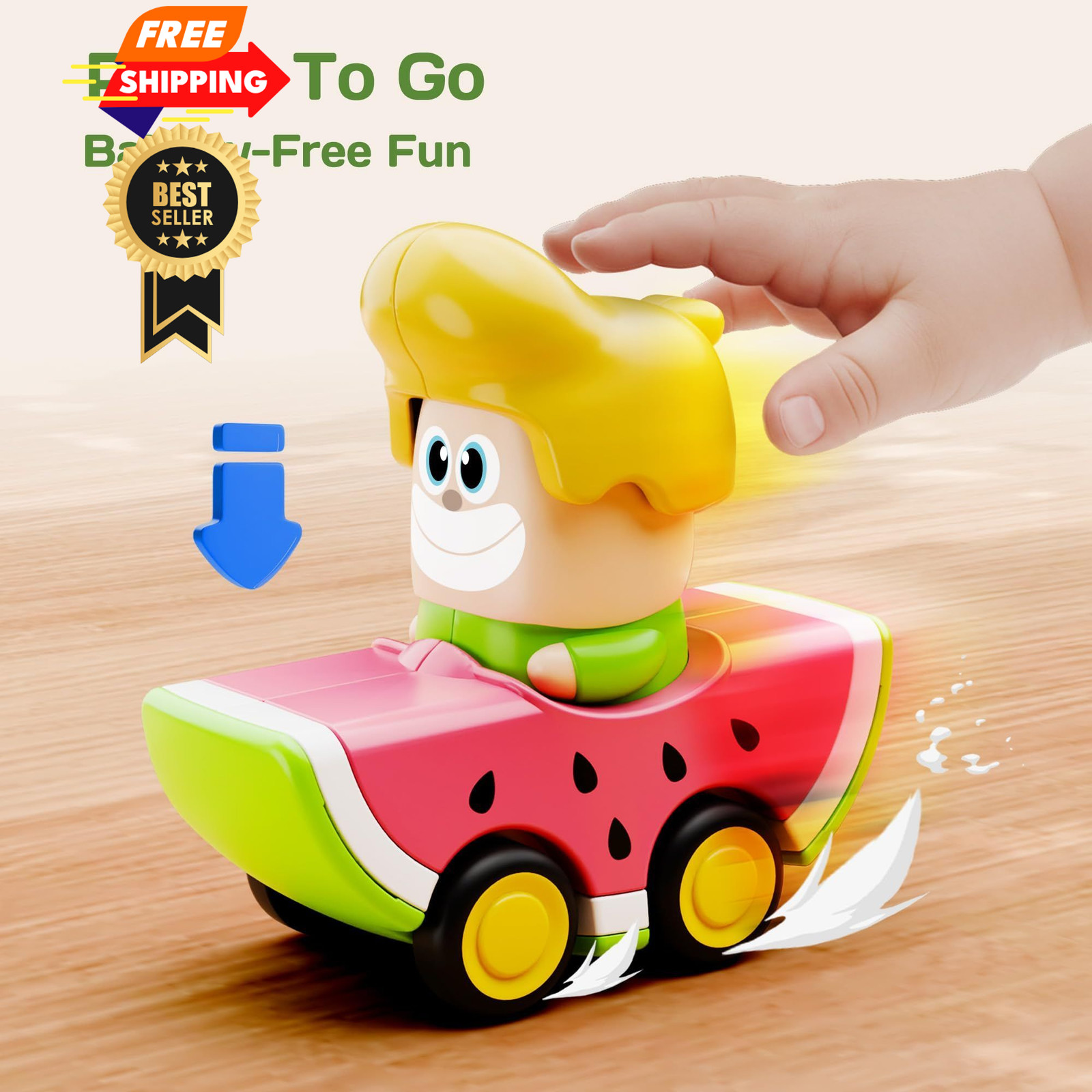iPlay, iLearn Press to Go Car Toys for Toddlers 1-3, Medium, Multicolored